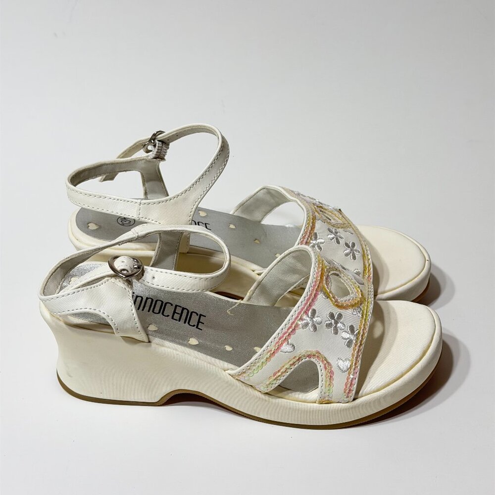 Innocence Girls White Open Toe Wedge Heel Sandals Size 13.5